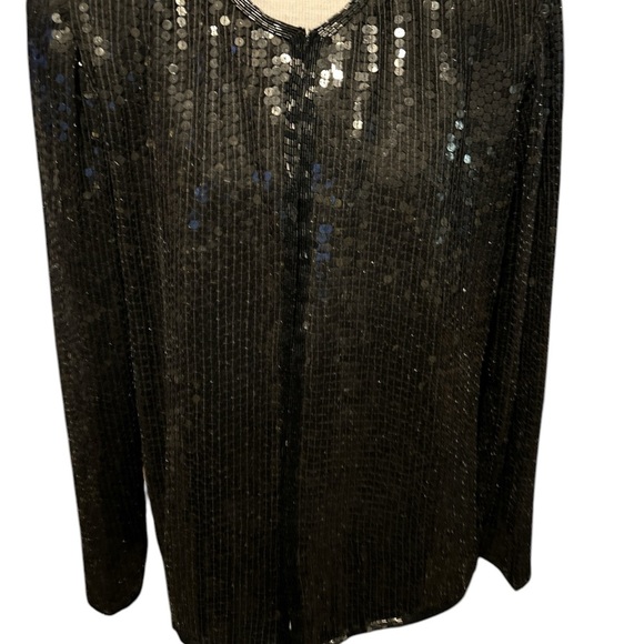 Vintage Stenay Beaded Sequin Silk Jacket Long Sleeve Black Hook & Eye Small - Picture 2 of 6